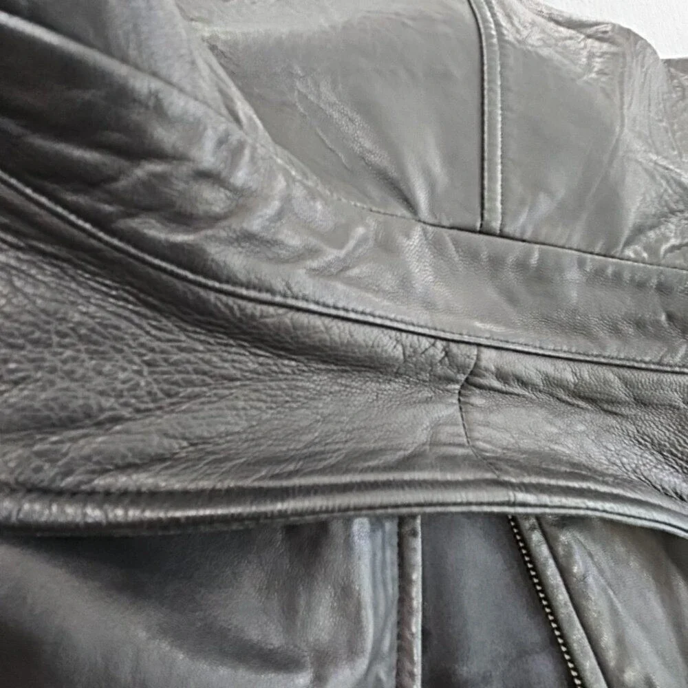 Banana Republic Full Zip Leather Jacket Men's XL‎ Jet Black Long Sleeves EUC LN